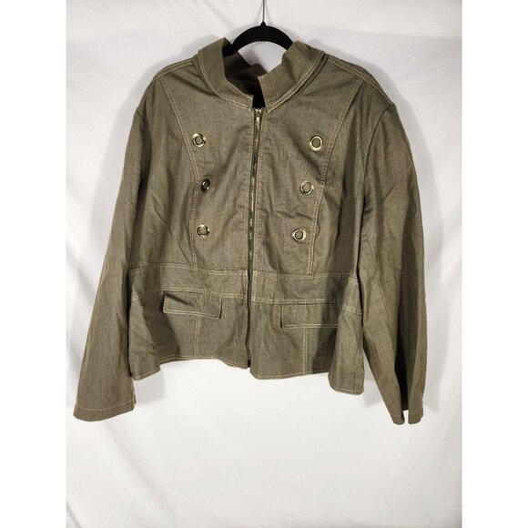 Robert Louis Womens Plus Jacket Olive Green Moder Career Safari Military 3X - Picture 1 of 4